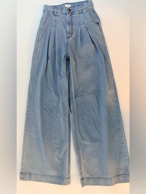 THE ODELLS High Waisted Pleated Wide Leg Denim Trousers Size 6